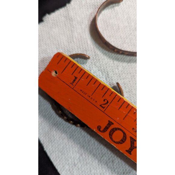 Solid Copper Vintage Cuff Bracelets Set Of 2 With Embossed Tribal & Scalloped De - Picture 8 of 8